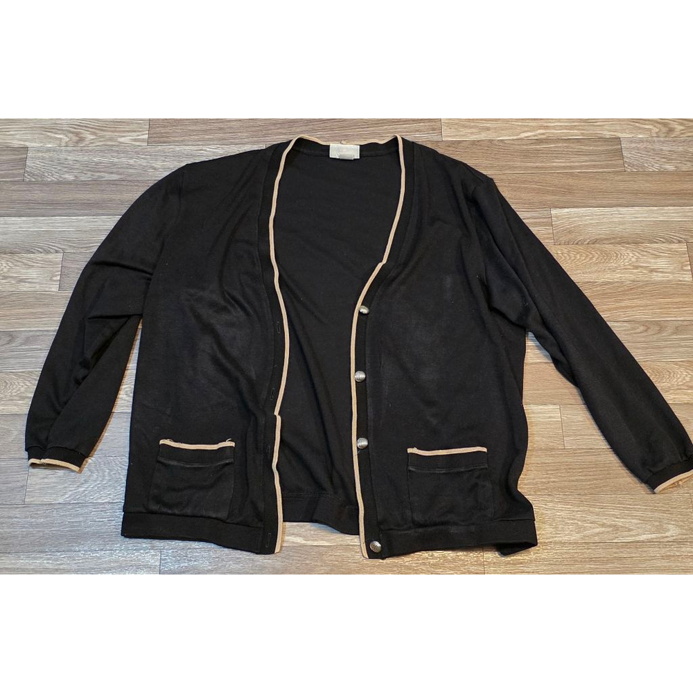 Women's Alfred Dunner Black‎ Beige Trim Cardigan Sweater Size L